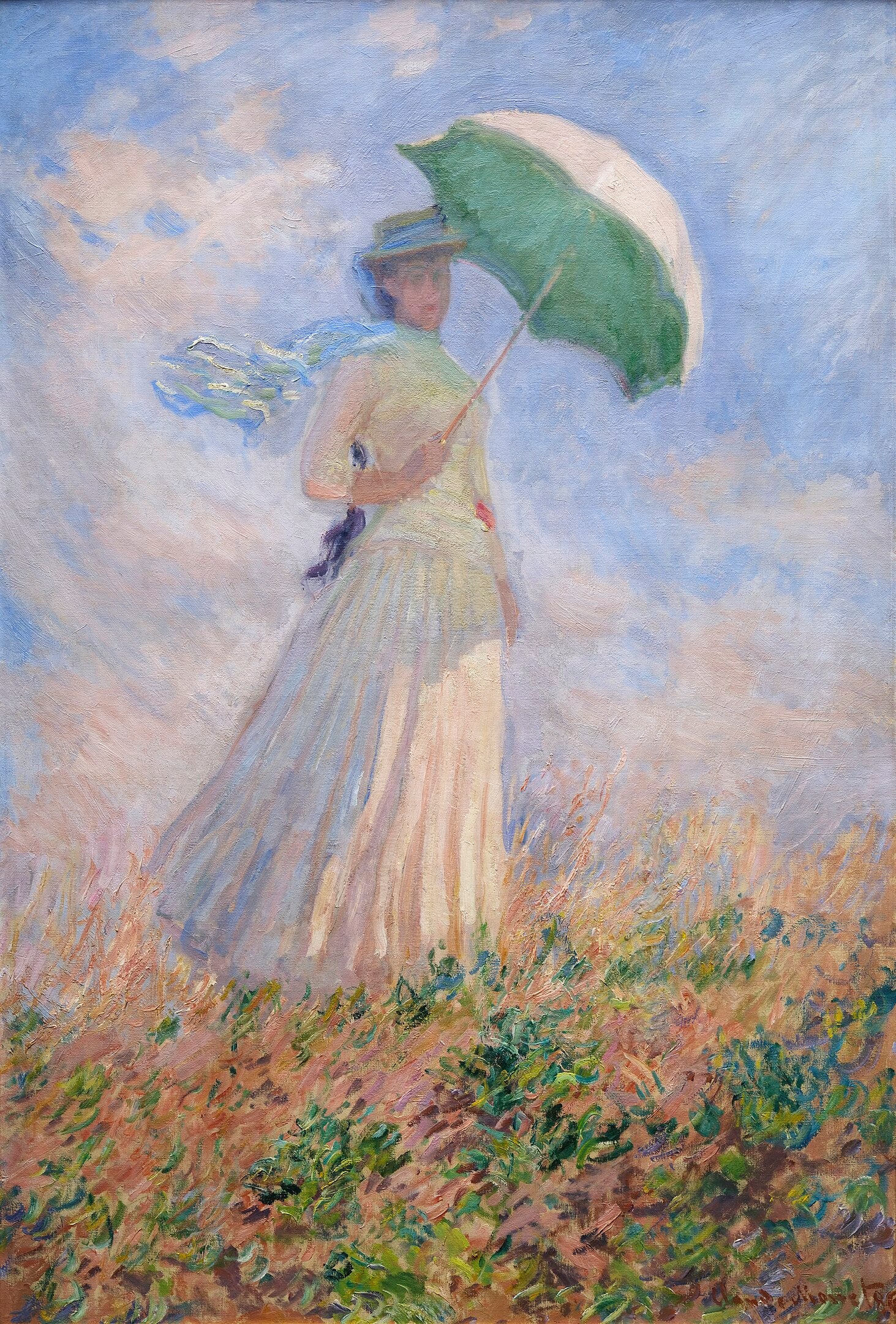 Sağa dönük şemsiye tutan kadın - Claude Monet