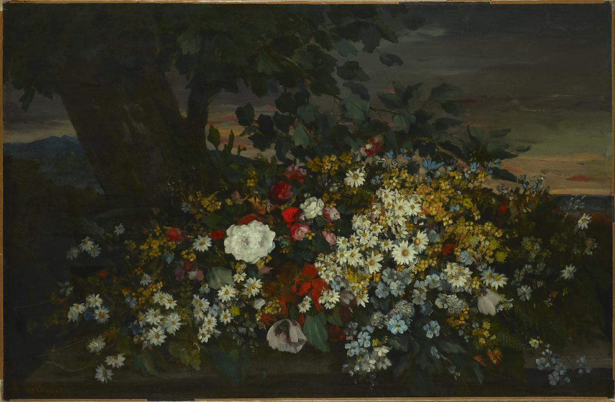 Fleurs sur un banc - Gustave Courbet
