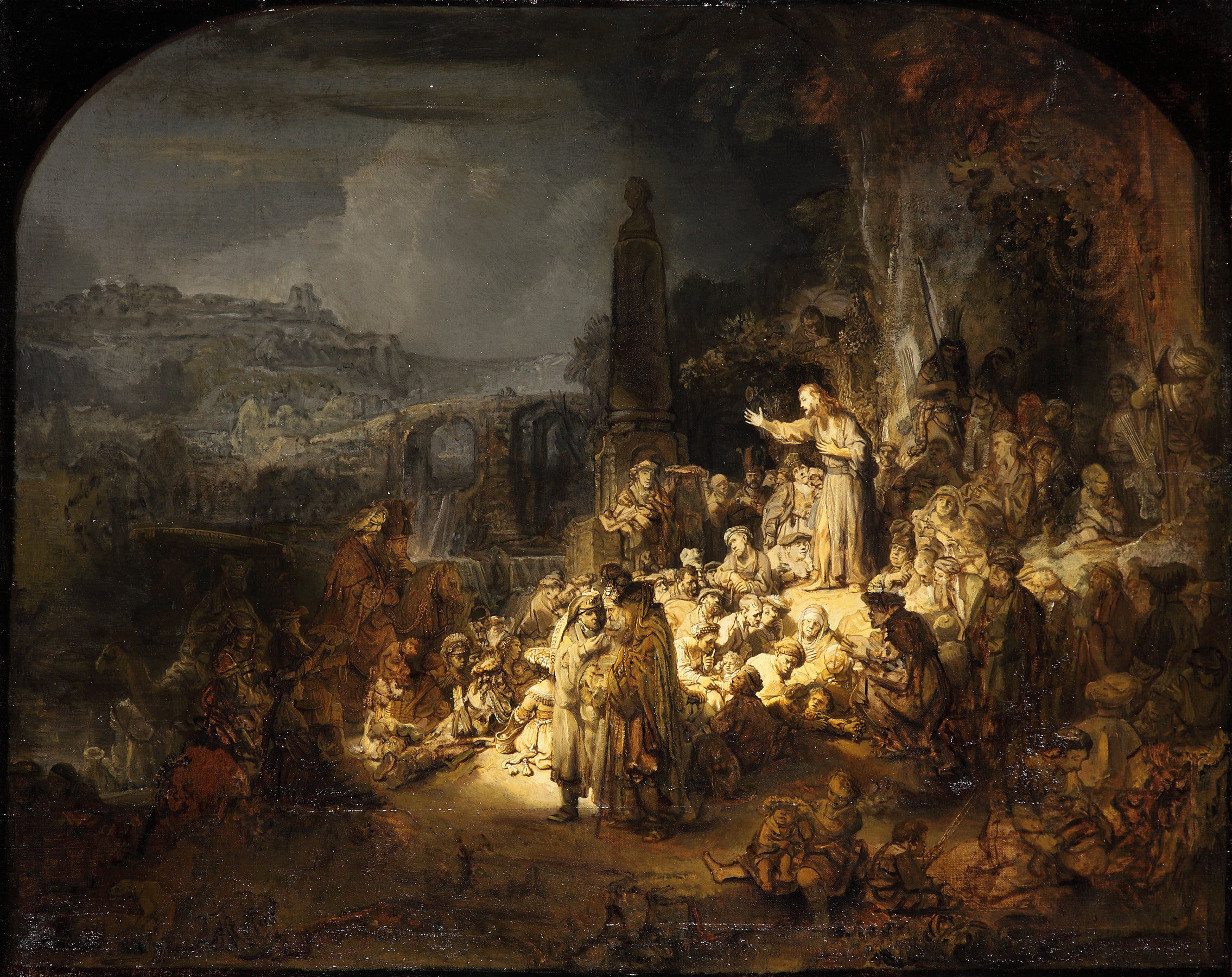 Reproduction du tableau « La prédication de saint Jean-Baptiste - Rembrandt » par Alpha Reproduction en peinture à l’huile