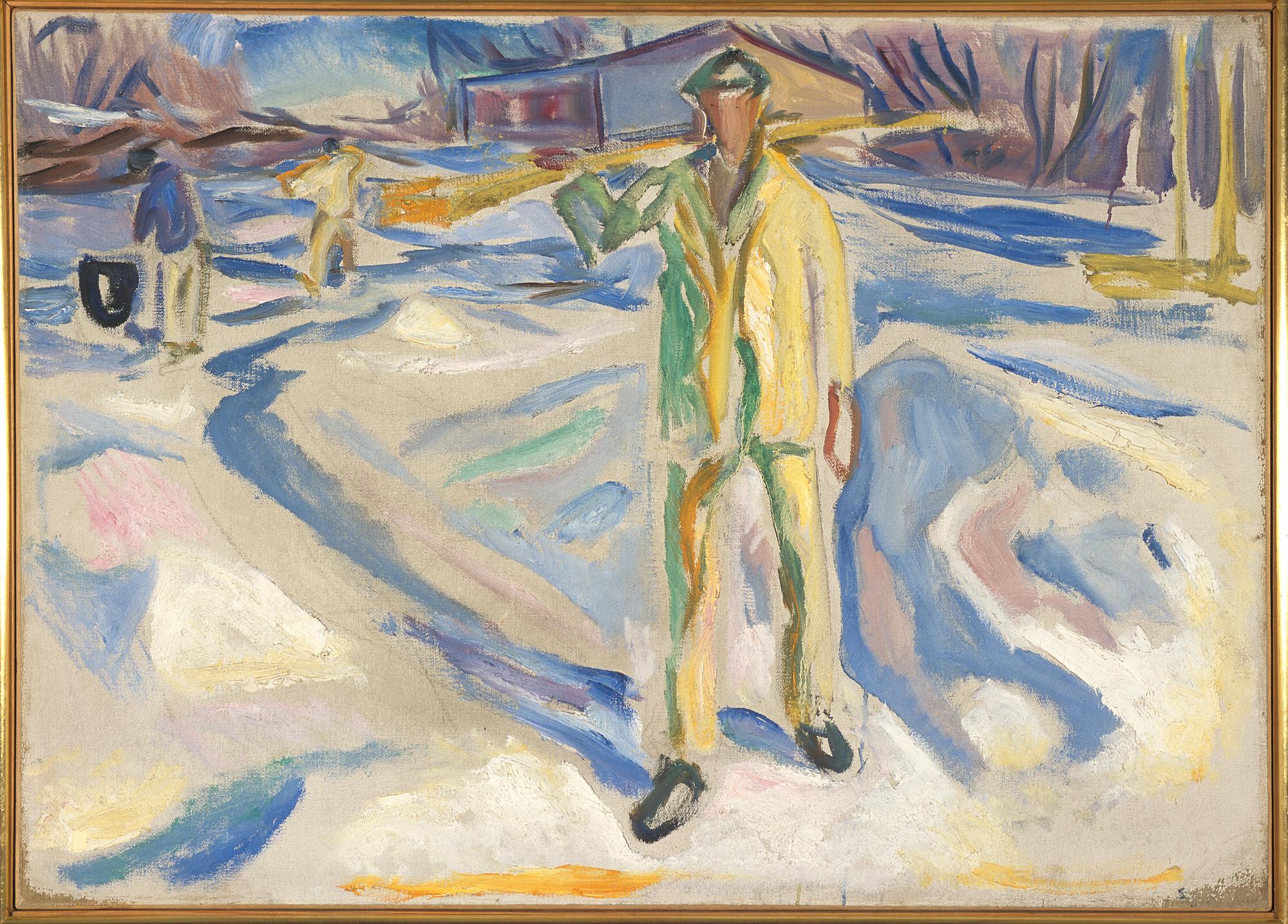Reproduction du tableau « Ouvriers du bâtiment dans la neige - Edvard Munch » par Alpha Reproduction en peinture à l’huile