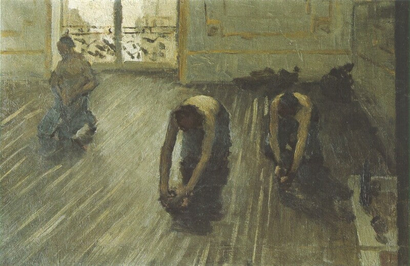 Reproduction du tableau « Les raboteurs de parquet (étude) - Gustave Caillebotte » par Alpha Reproduction en peinture à l’huile
