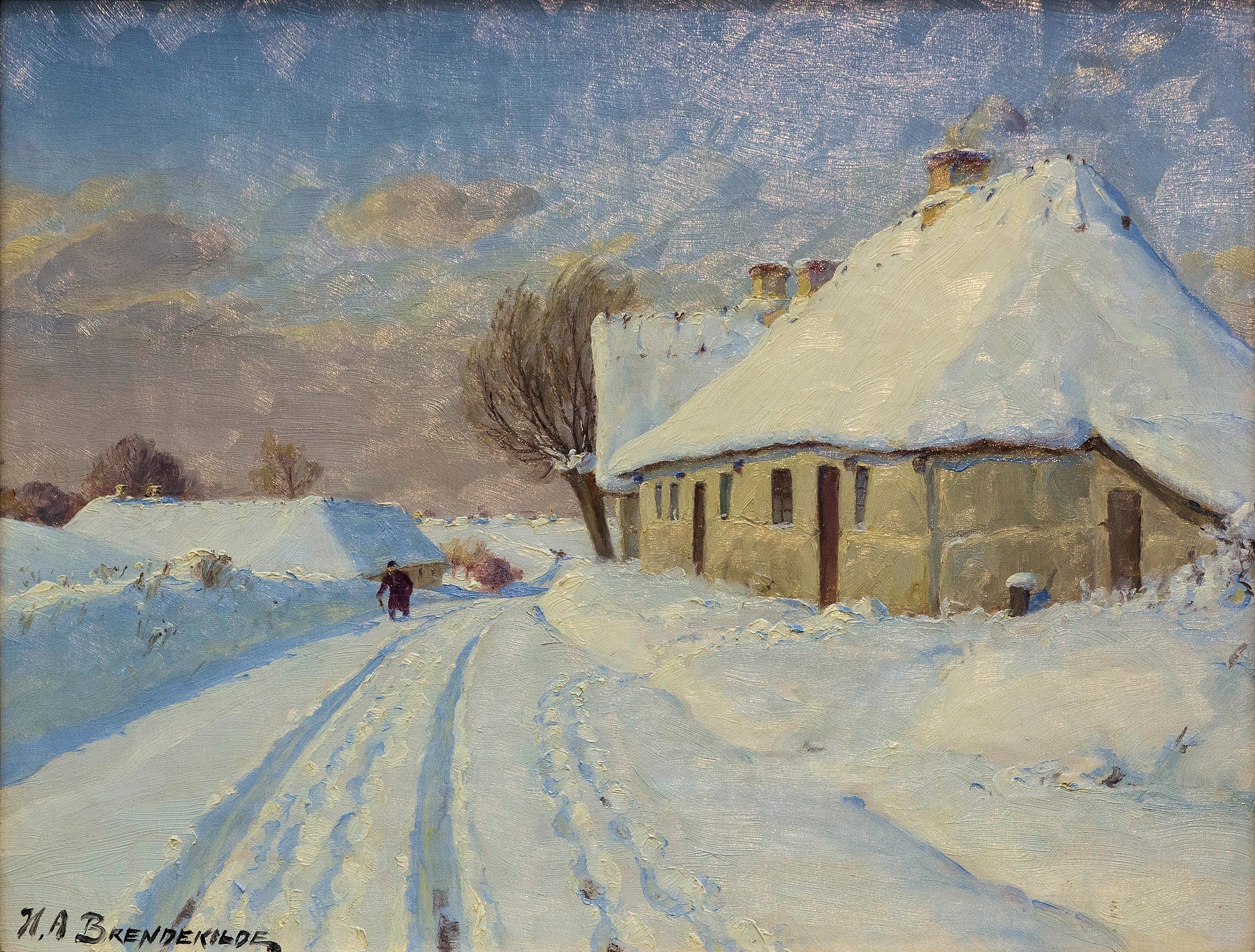 Soleil dans le village un jour d'hiver. - H. A. Brendekilde