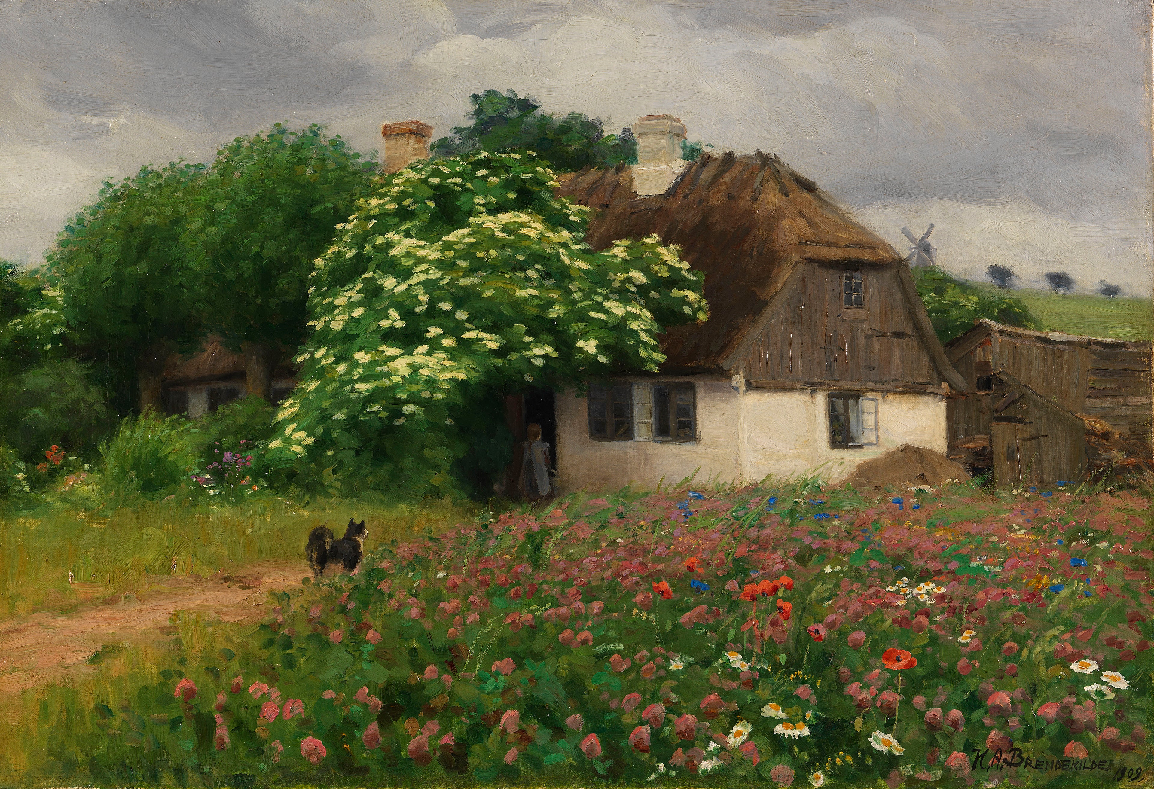 Ferme avec des fleurs des prés - H. A. Brendekilde