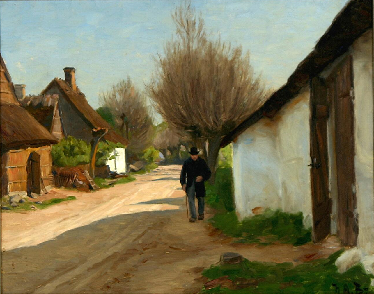 Un homme âgé se promène dans le village. - H. A. Brendekilde