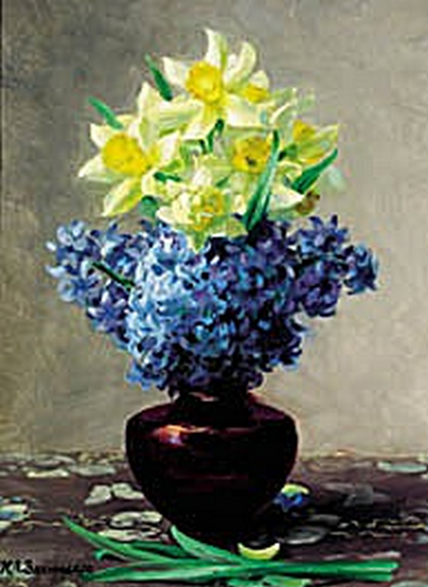 Lys et jacinthes de Carême dans un bocal. - H. A. Brendekilde