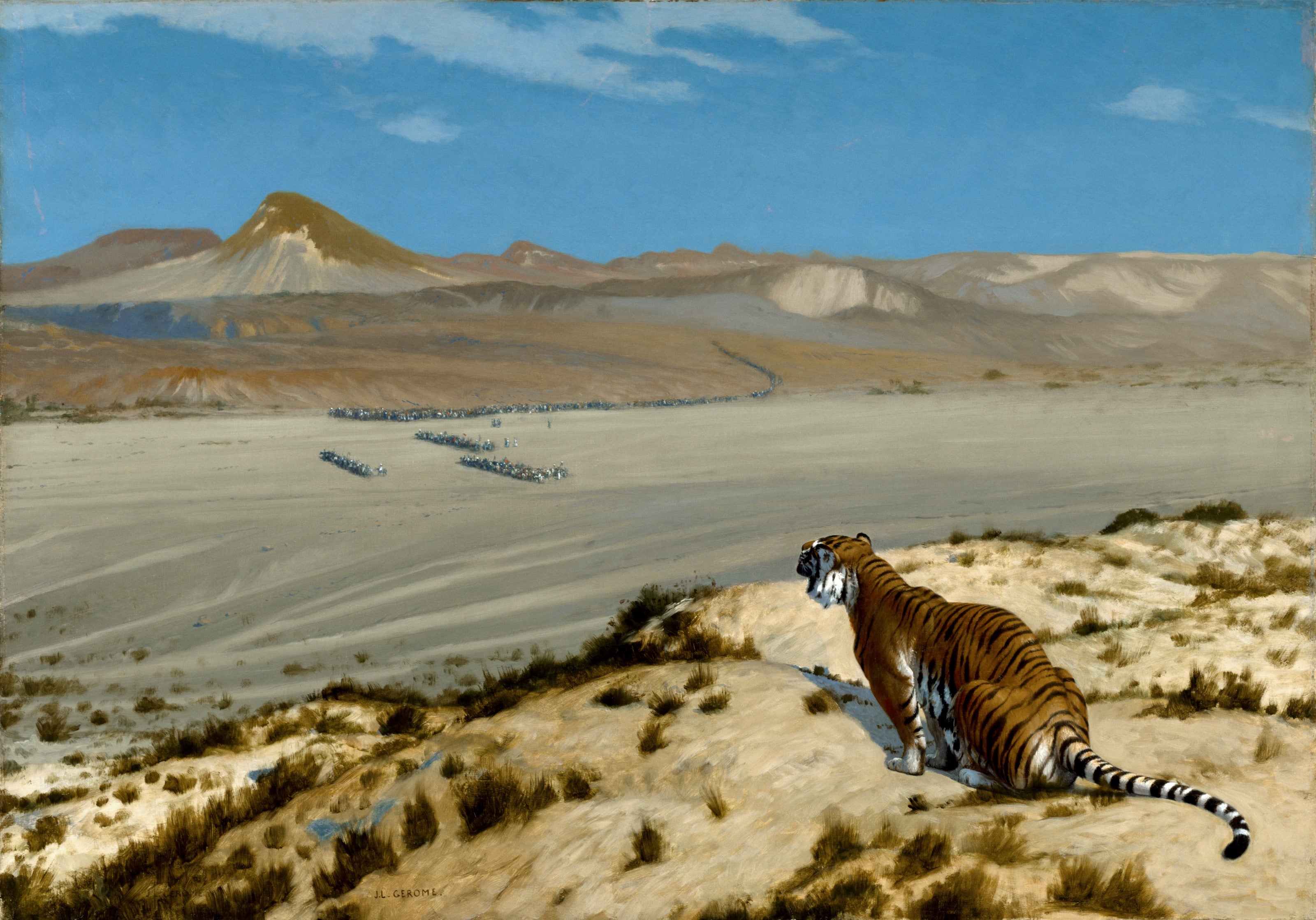 Reproduction du tableau « Tigre à l'affût - Jean-Léon Gérôme » par Alpha Reproduction en peinture à l’huile