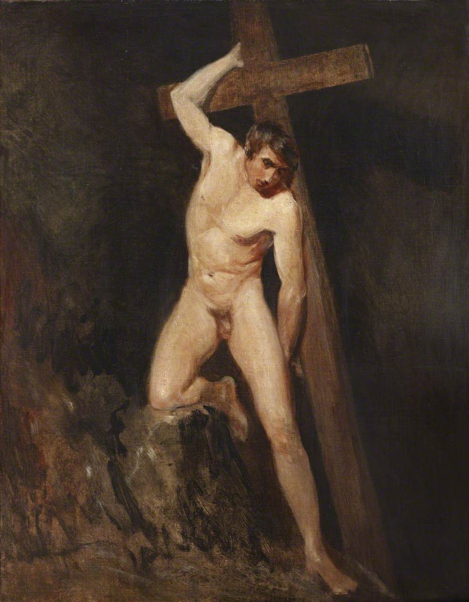 Étude académique d'un nu masculin dans la même pose qu'un personnage du « Jugement dernier » de Michel-Ange dans la chapelle Sixtine, à Rome - John Constable
