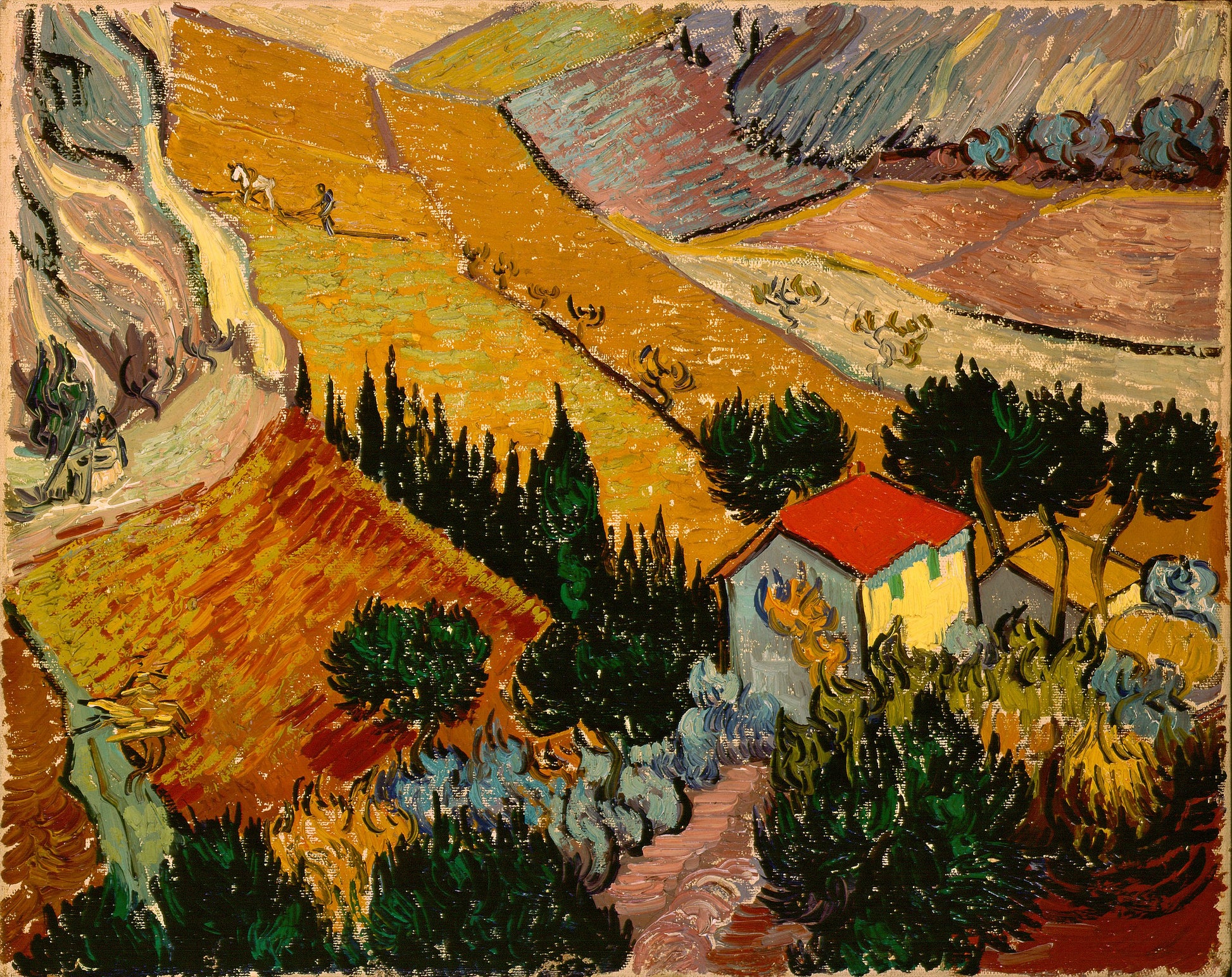Bir ev ve bir işçi ile manzara - Vincent van Gogh