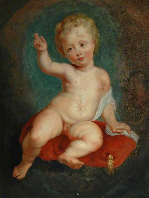 Kırmızı bir yastıkta oturan çocuk - Peter Paul Rubens