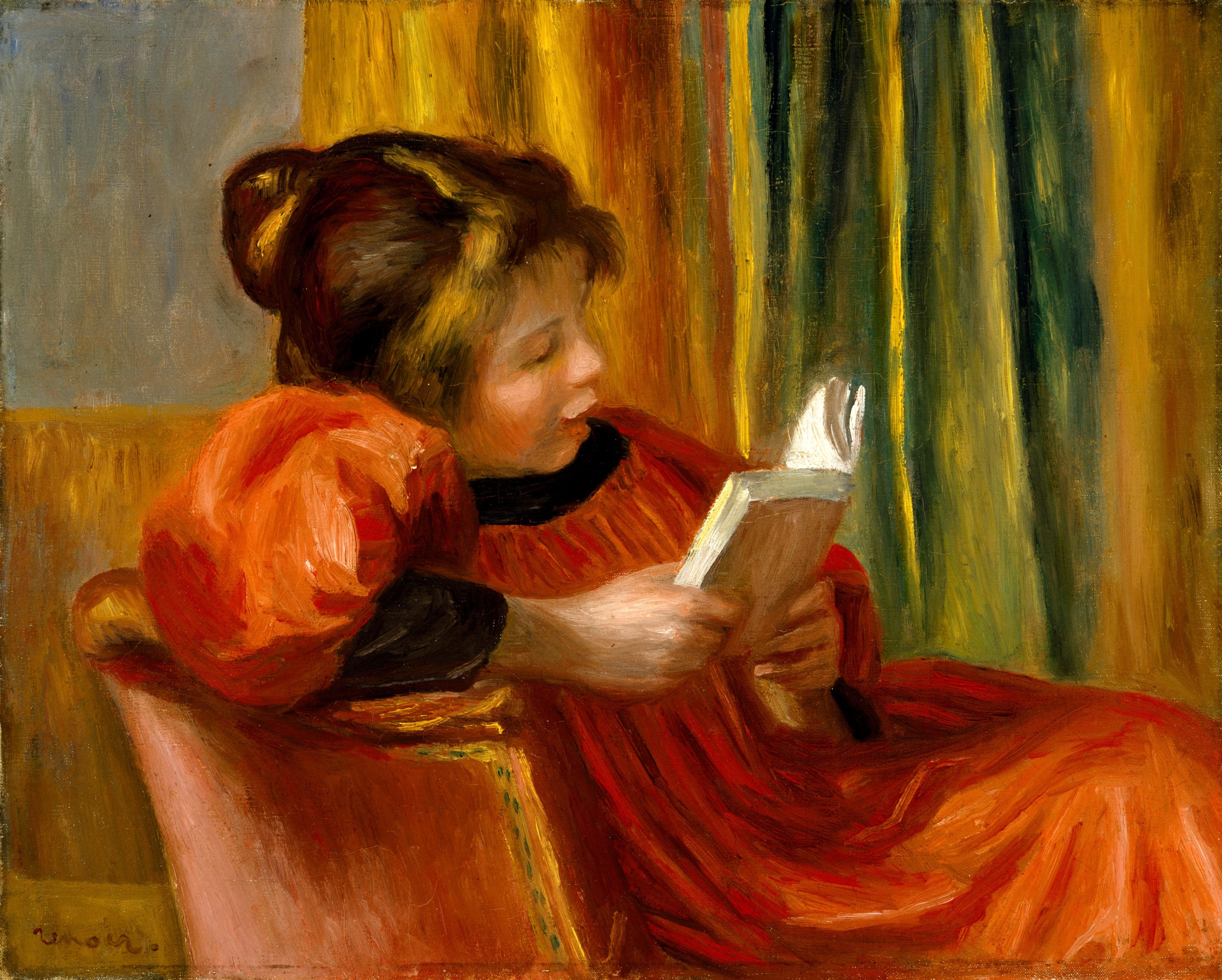 Reproduction du tableau « Fille lisant - Pierre-Auguste Renoir » par Alpha Reproduction en peinture à l’huile