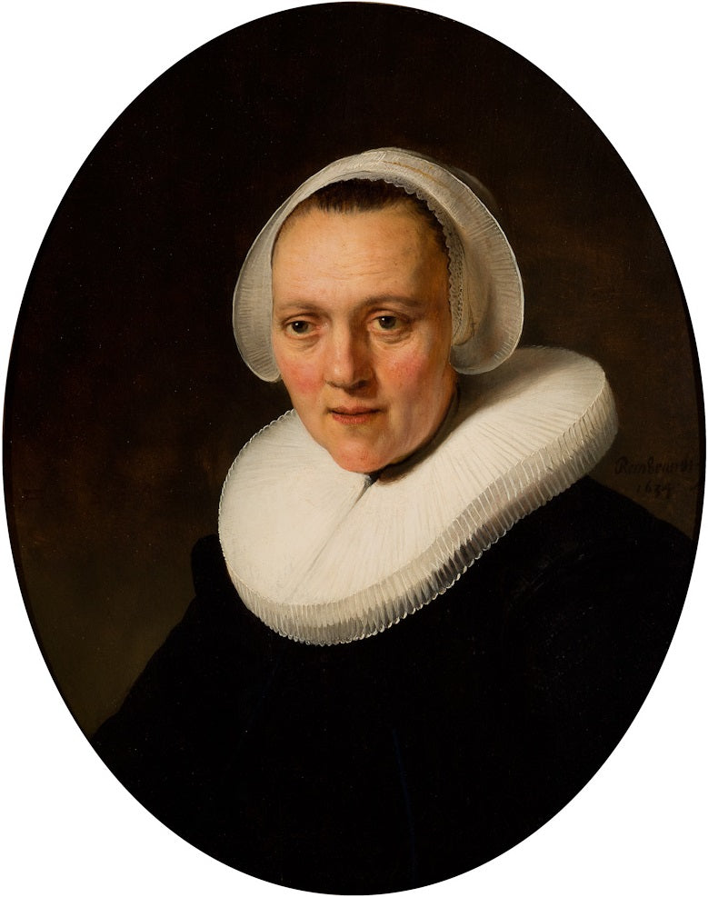 Reproduction du tableau « Portrait d'une femme de 40 ans, peut-être Marretje Cornelisdr van Grotewal - Rembrandt » par Alpha Reproduction en peinture à l’huile