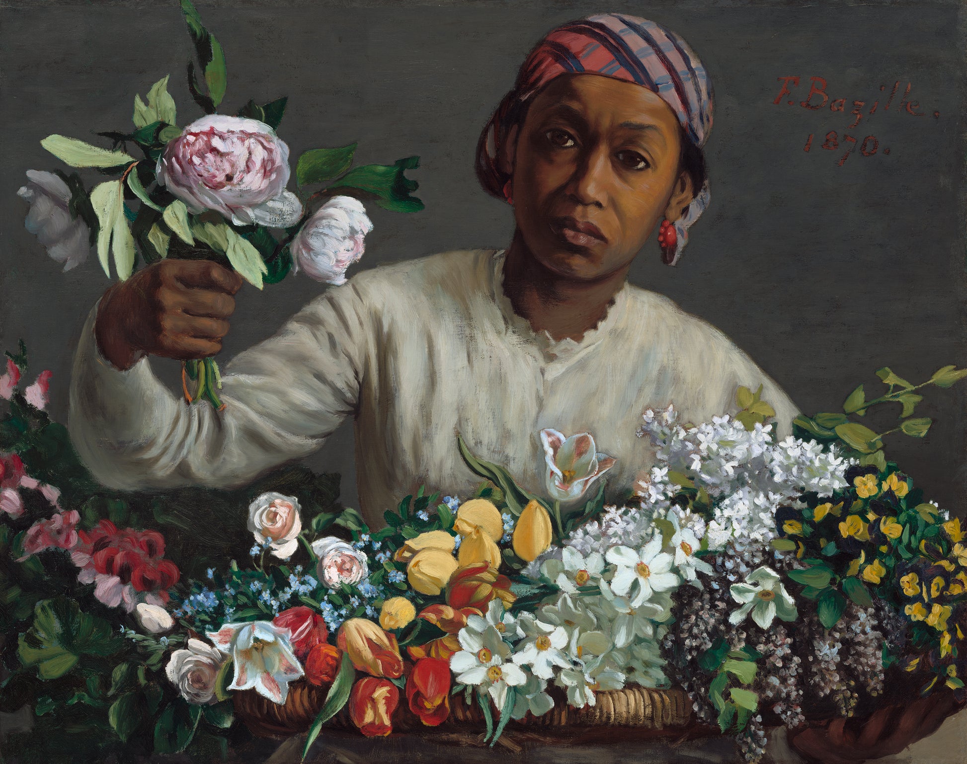 Reproduction du tableau « Jeune Femme aux pivoines - Frédéric Bazille » par Alpha Reproduction en peinture à l’huile