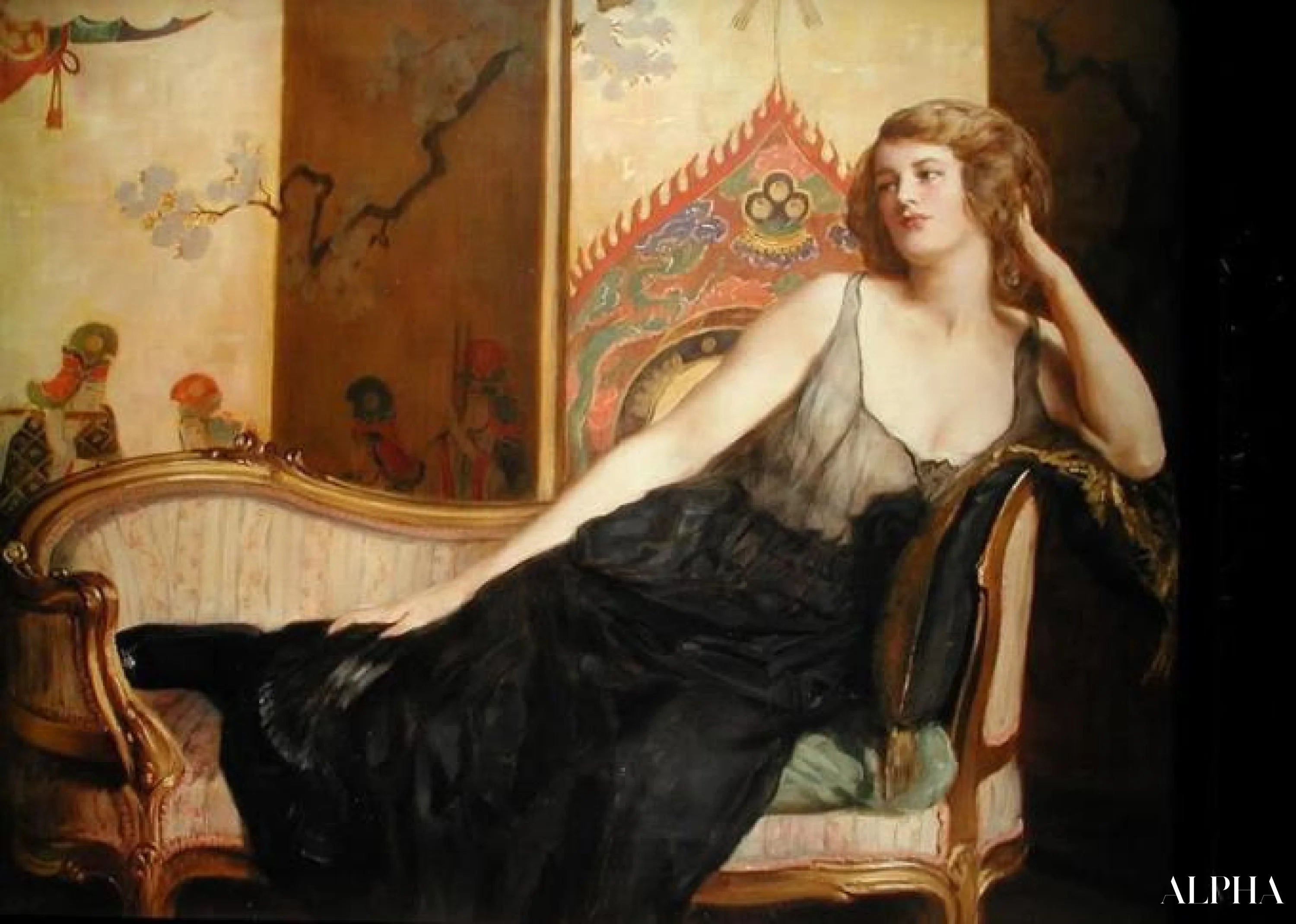 Reproduction du tableau « Femme allongée - John Collier » par Alpha Reproduction en peinture à l’huile