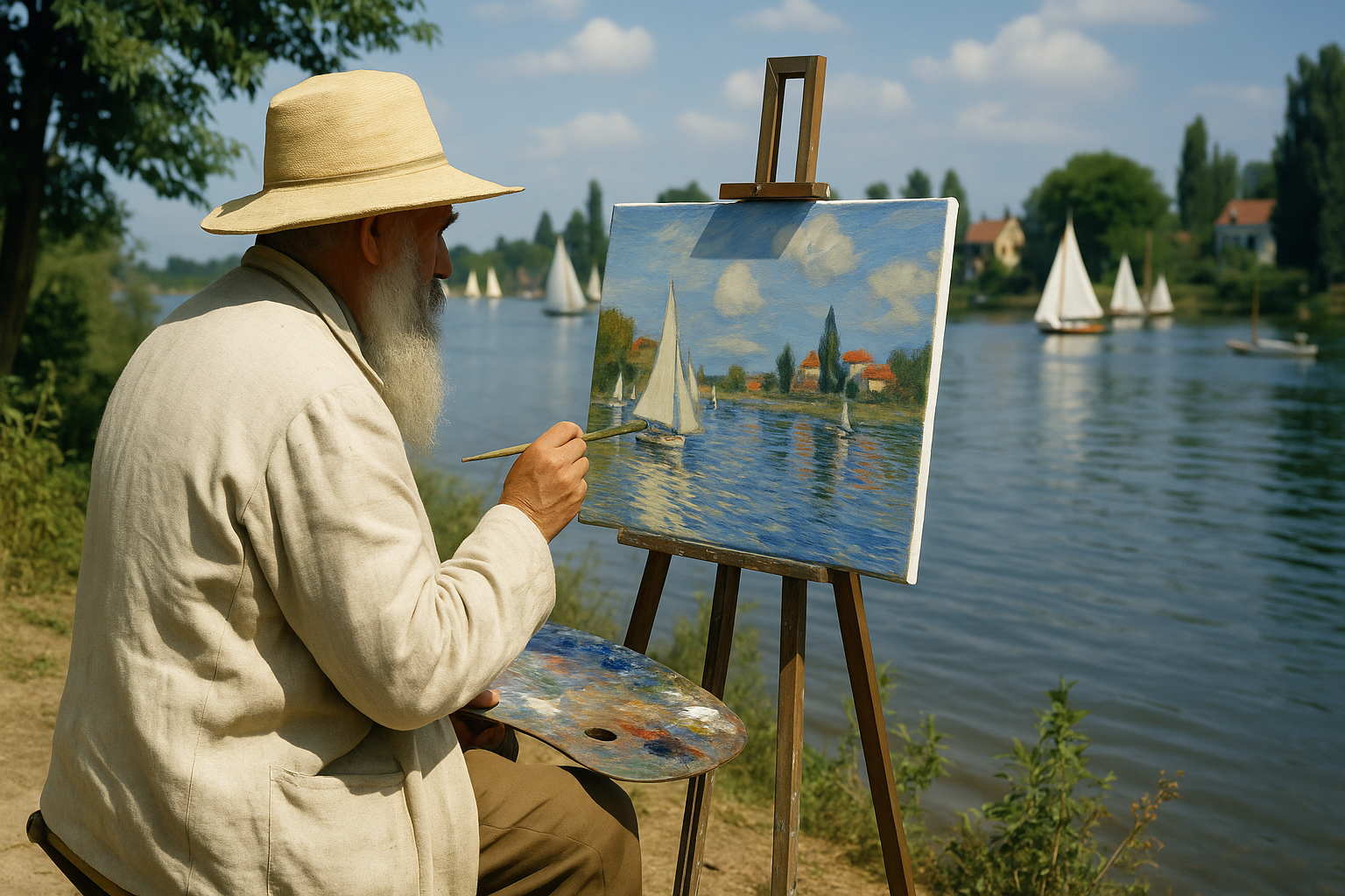 Claude Monet à Argenteuil peignant au bord de l'eau