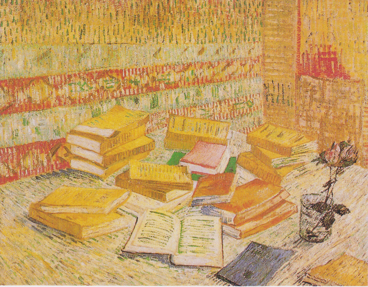 Vincent van Gogh, nature morte avec romans français et rose