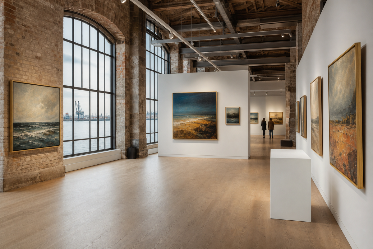 Galeries d’art à Southampton, intérieur de galerie maritime et peintures contemporaines