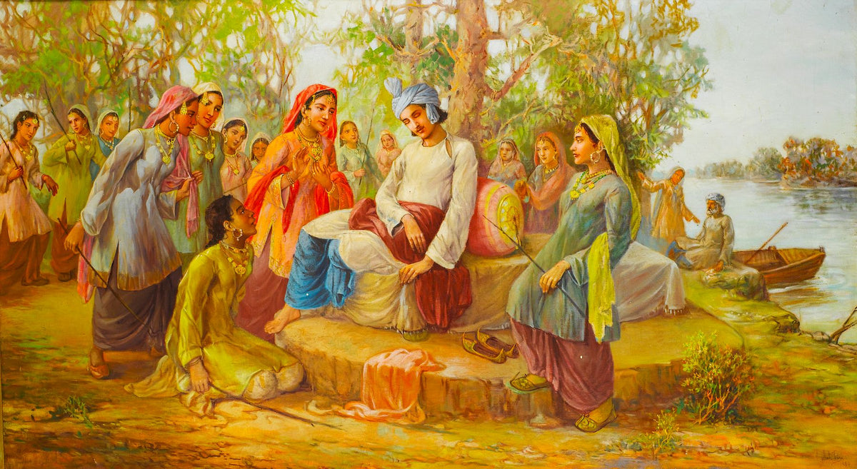 Heer et Ranjha — Ustad Allah Bakhsh, 1960, Huile sur toile