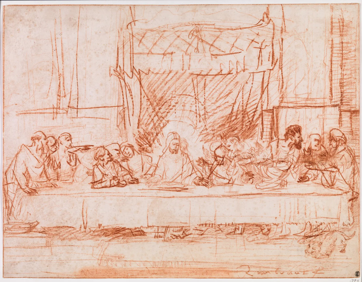 Rembrandt, La Cène d’après Léonard de Vinci, dessin à la sanguine de 1634–1635