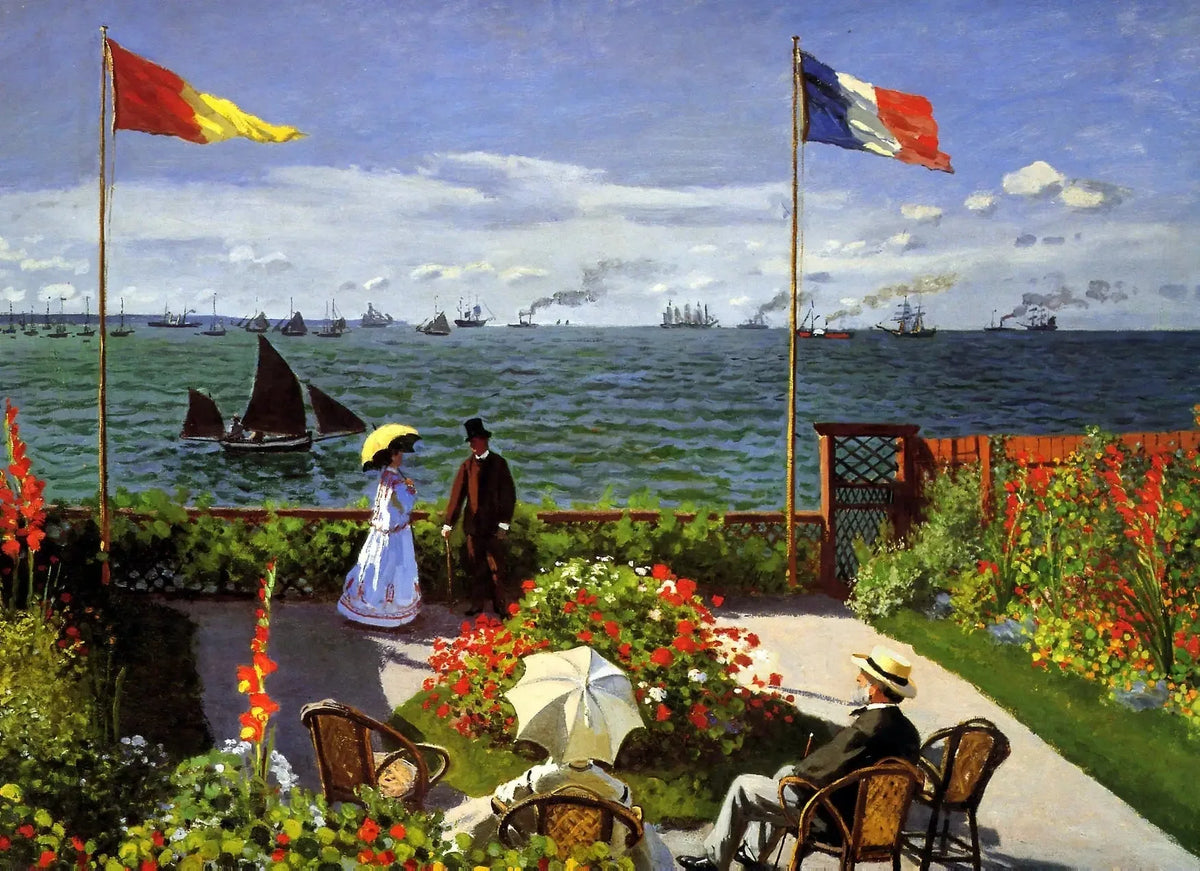 Terrasse à Sainte-Adresse de Claude Monet, jardin fleuri, mer et lumière pour décorer un intérieur
