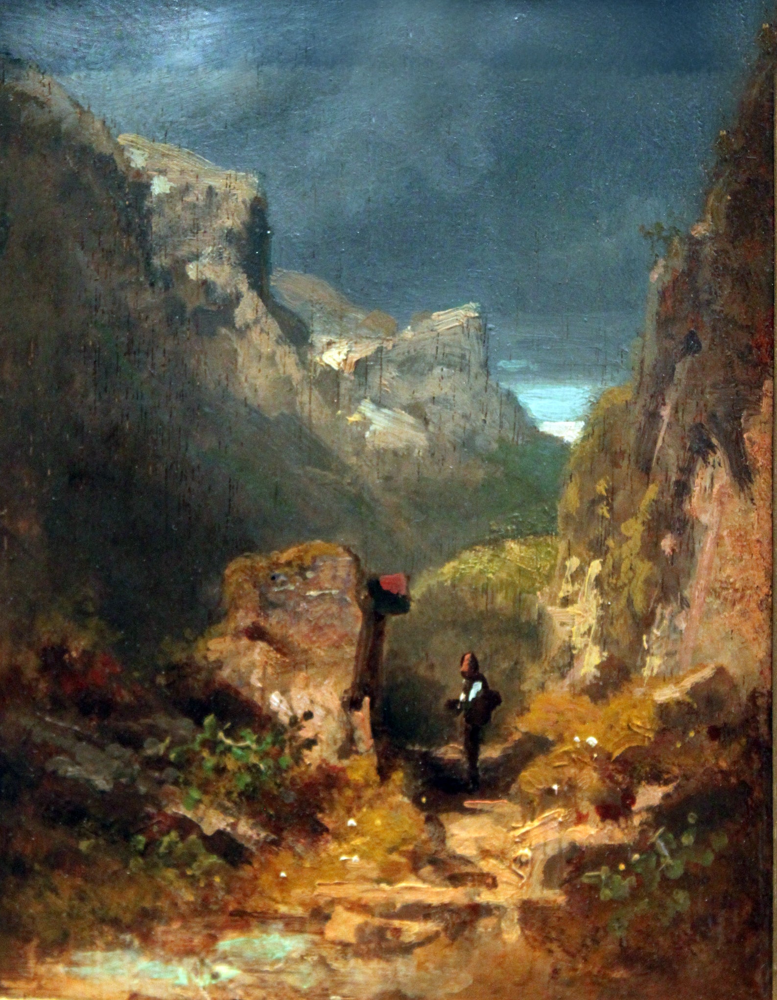 Paysage de montagnes avec un reliquaire sur un rocher - Carl Spitzweg