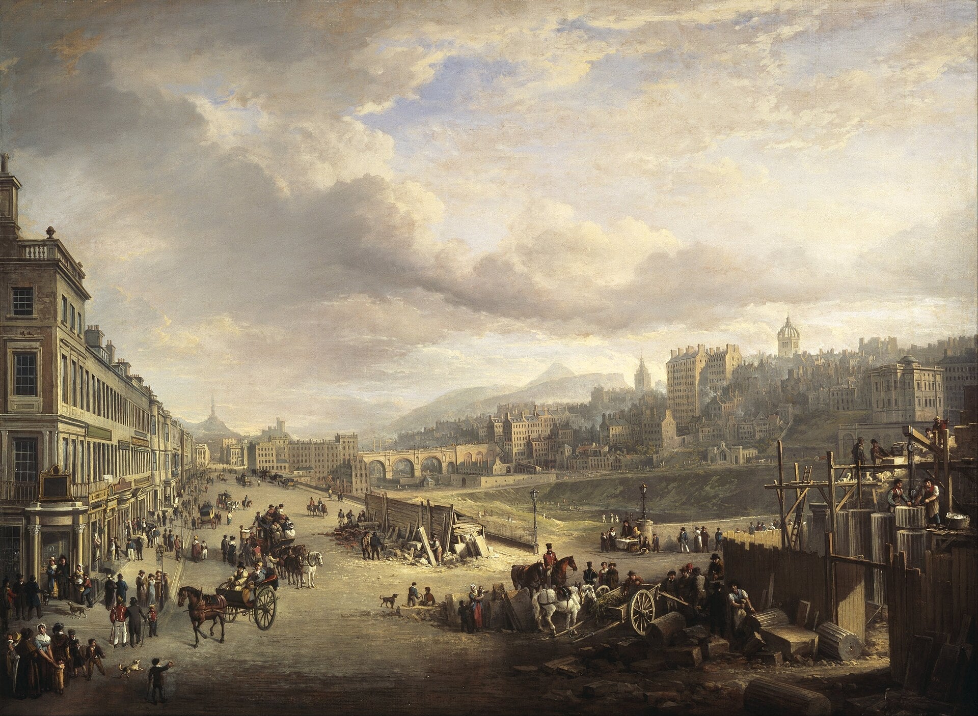 Princes Street et le chantier de la Royal Institution, Alexander Nasmyth, 1825, peinture à l’huile