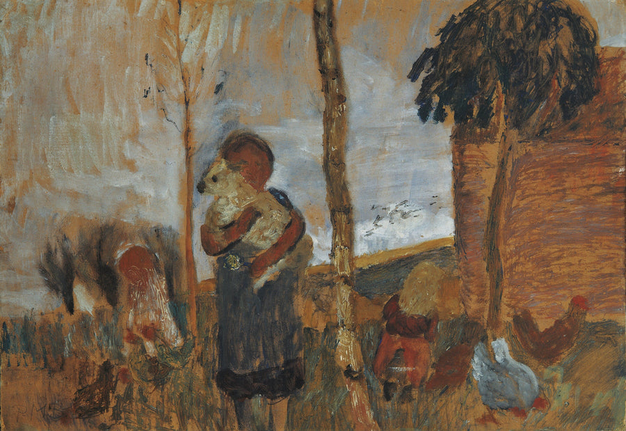 Children and chickens in front of a landscape (1902) - Paula Modersohn-Becker