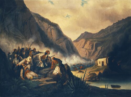 La Bataille des défilés de Dervenakia, Theodoros Vryzakis, date non précisée, Oil on canvas