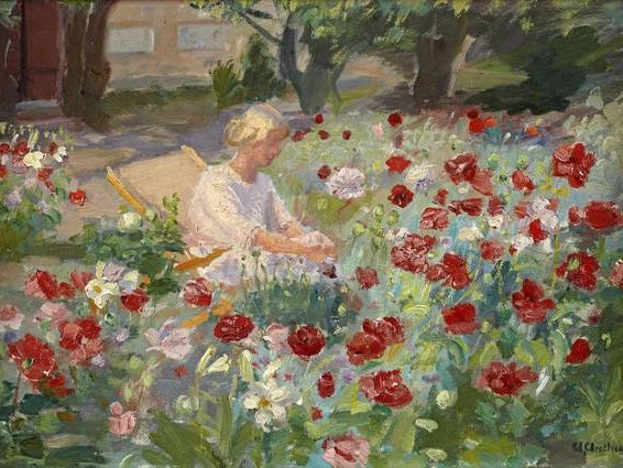 Genç kadın, gelinciklerle birlikte - Anna Ancher