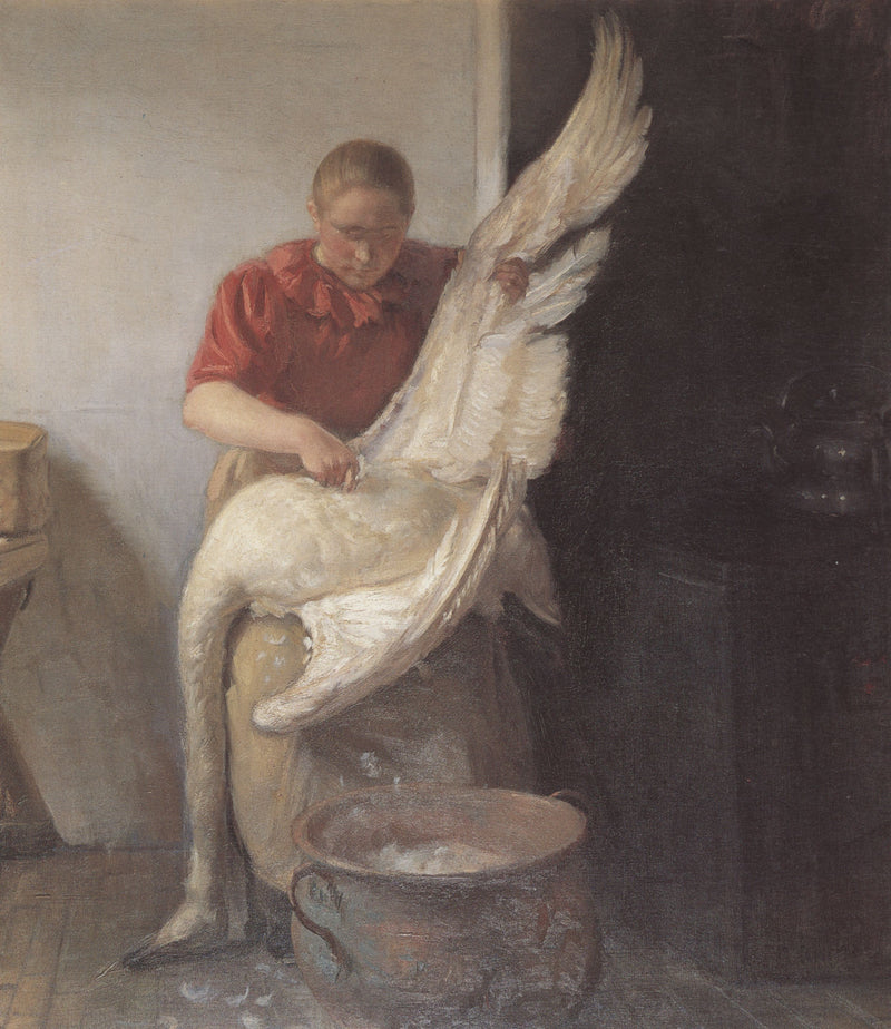 Genç bir kızın bir kuğuya tüy dökmesi - Anna Ancher