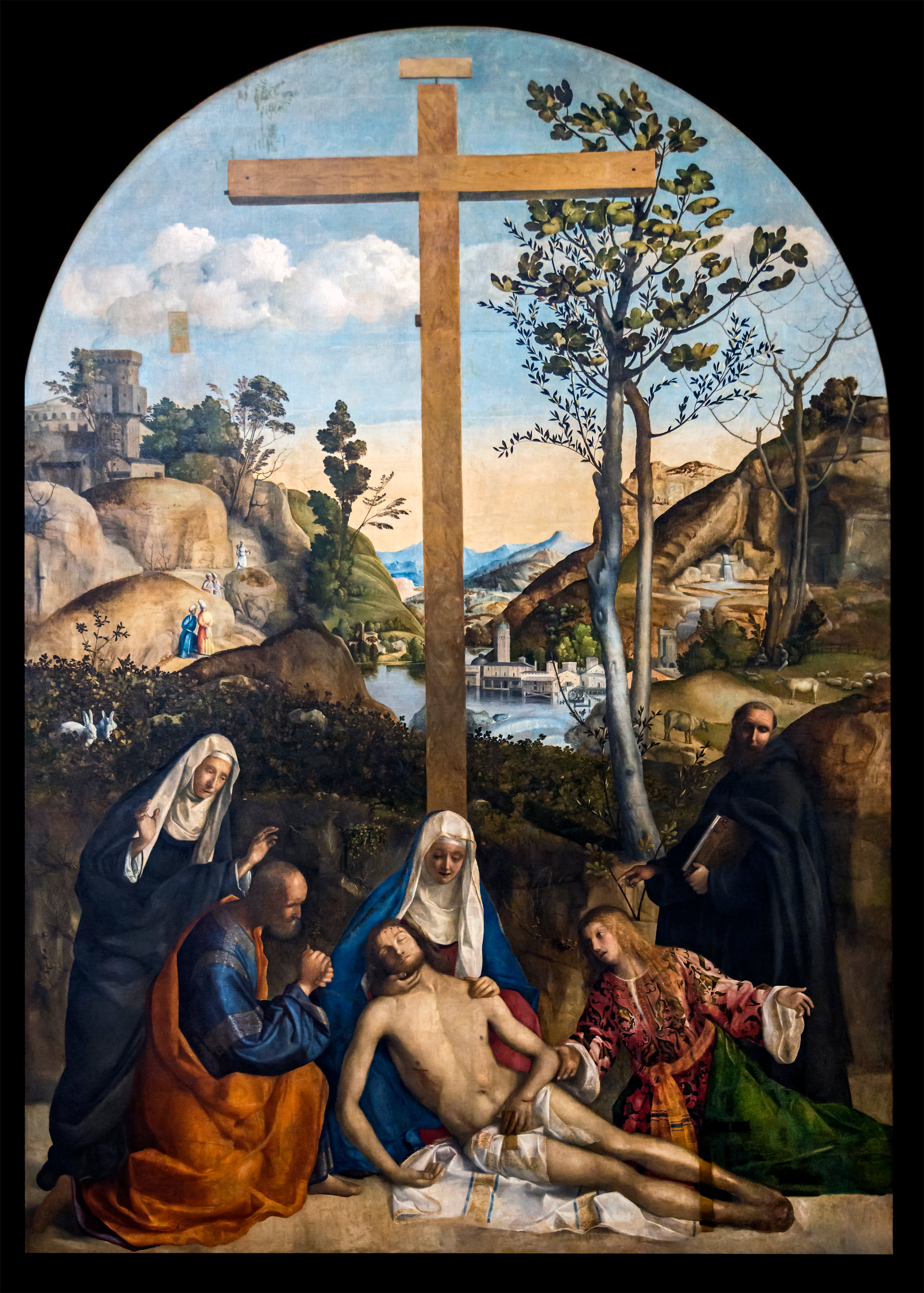 Lamentation sur le Christ mort avec Joseph d'Arimathie, la Vierge et Marie-Madeleine, entre sainte Marthe et Filippo Benizi - Giovanni Bellini