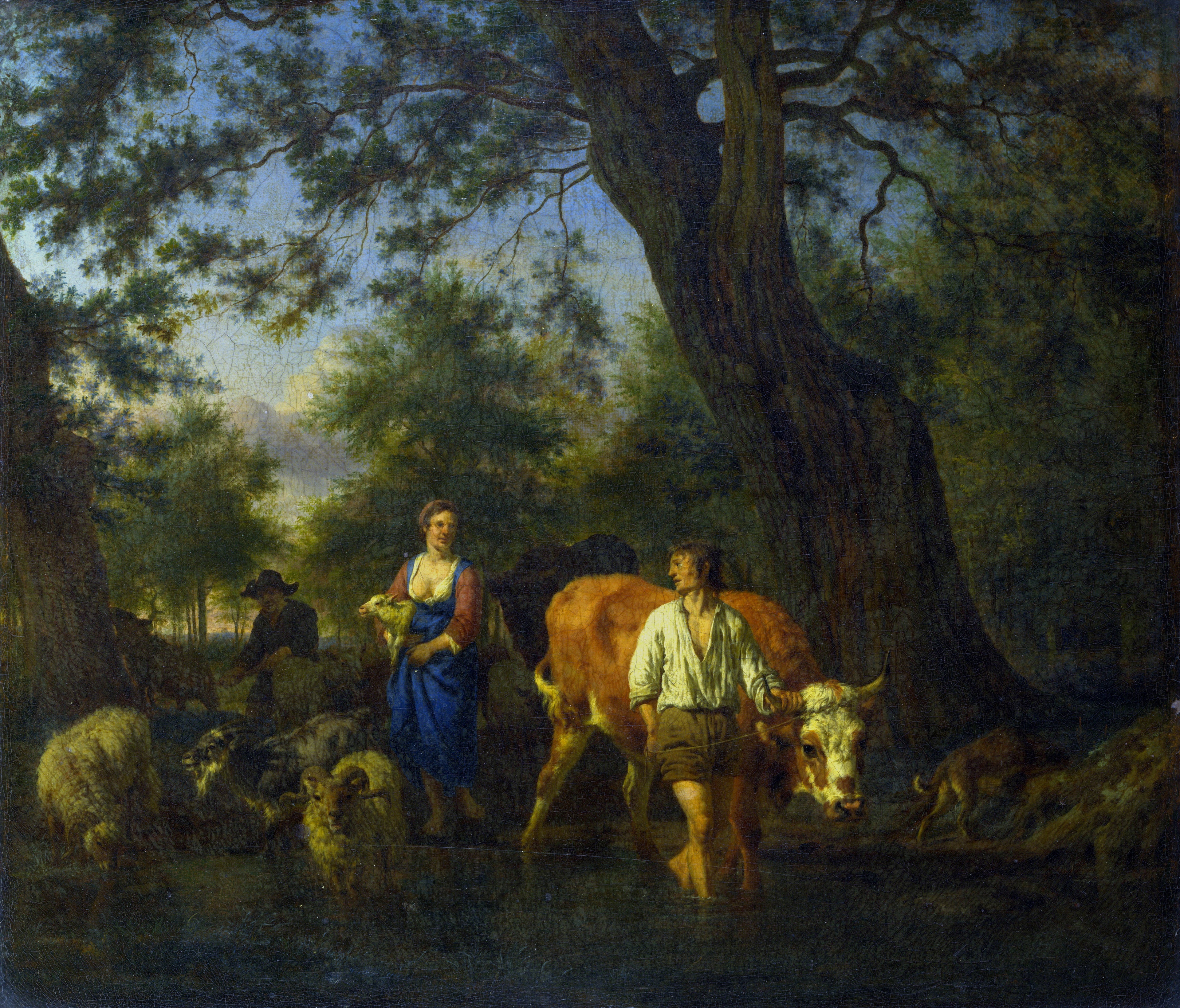 Des paysans avec leur bétail traversant un cours d'eau - Adriaen van de Velde