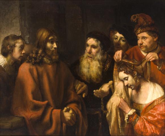 Reproduction du tableau « L'adultère avant le Christ - Rembrandt » par Alpha Reproduction en peinture à l’huile