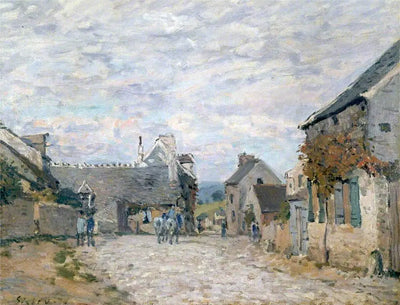 Reproduction du tableau « La petite place, la rue du village - Alfred Sisley » par Alpha Reproduction en peinture à l’huile