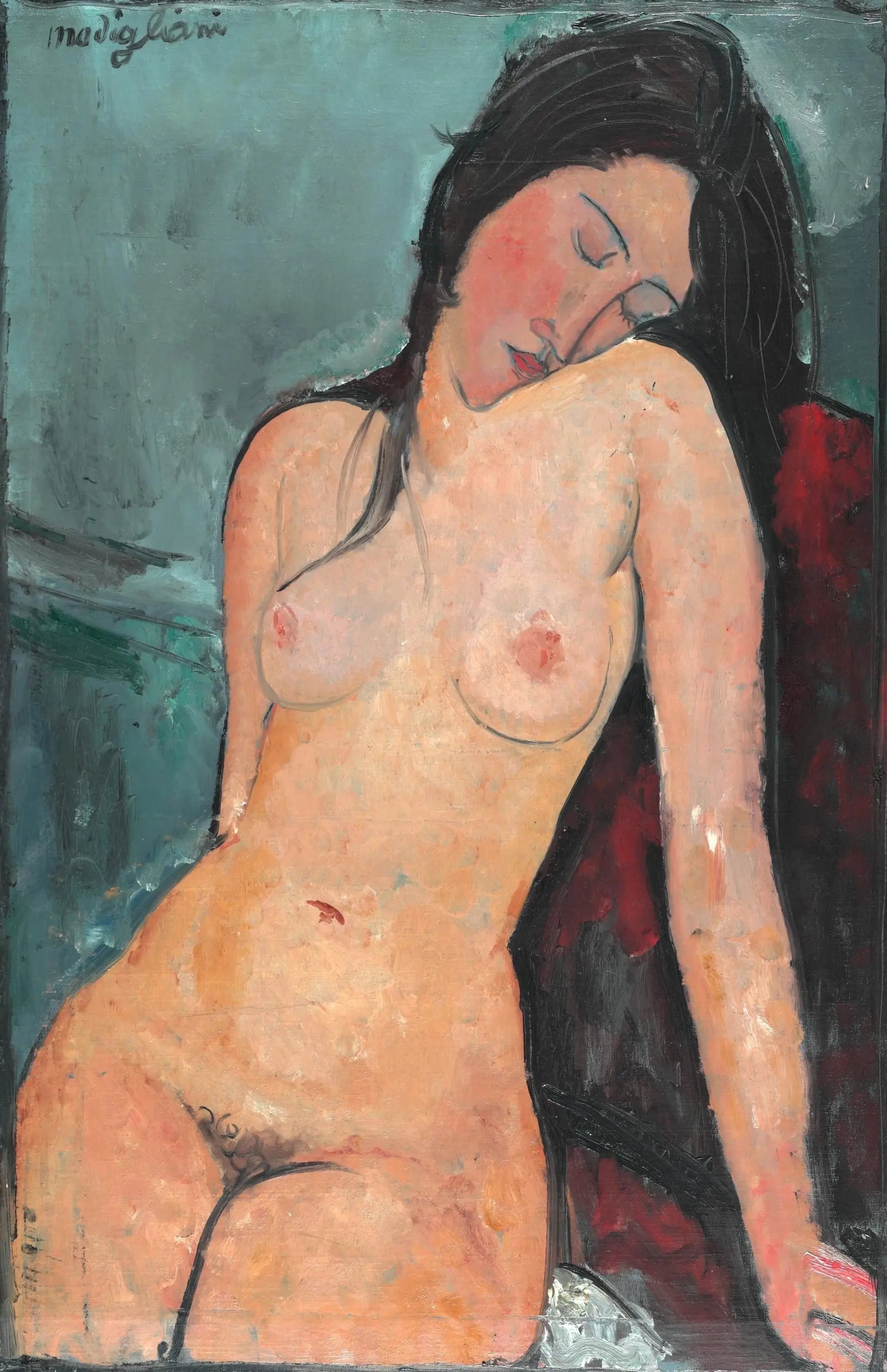 Reproduction du tableau « Nu assis - Amedeo Modigliani » par Alpha Reproduction en peinture à l’huile