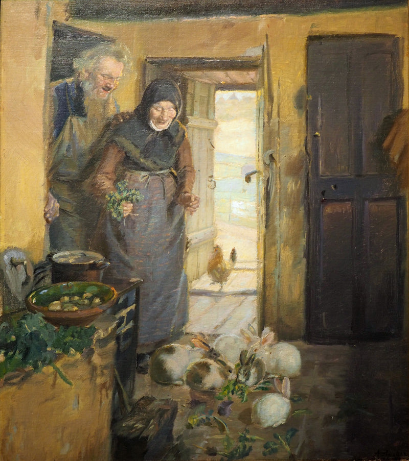İki yaşlı insan ve tavşanları - Anna Ancher