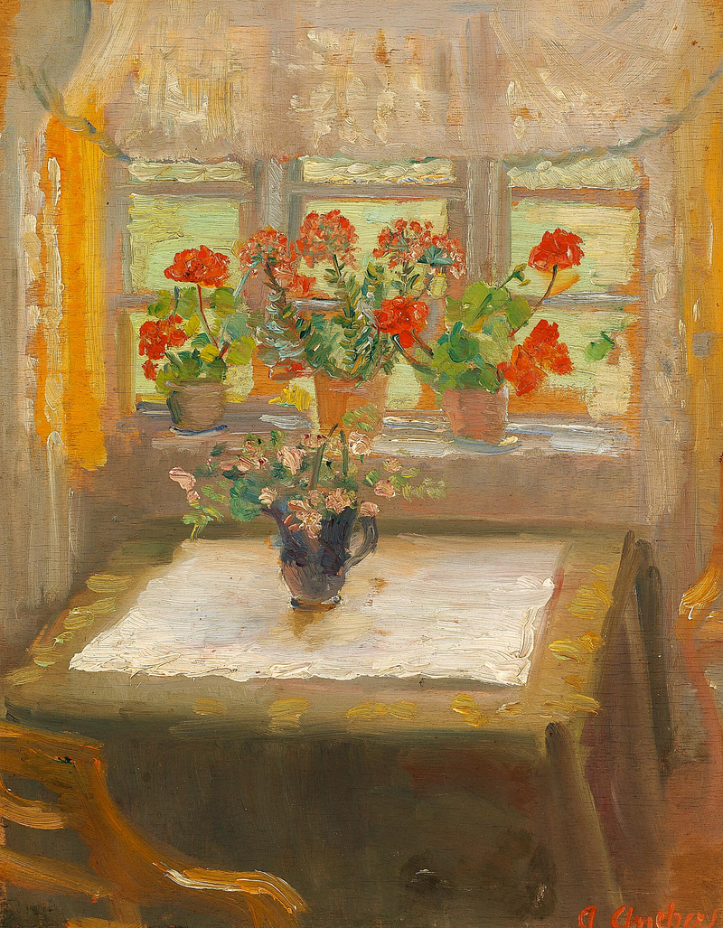 Küçük oturma odasının penceresindeki çiçekler, kuzeye bakıyor. - Anna Ancher