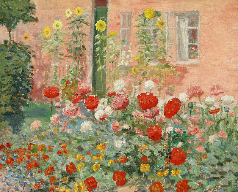 Aile Ancher'in Markvej'teki Skagen'deki bahçesindeki çiçekler - Anna Ancher