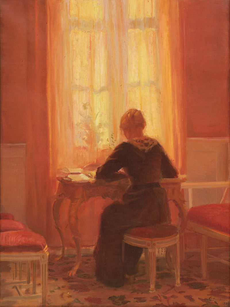 Kırmızı Oda - Sanatçının kızı Helga ile İç Mekan - Anna Ancher