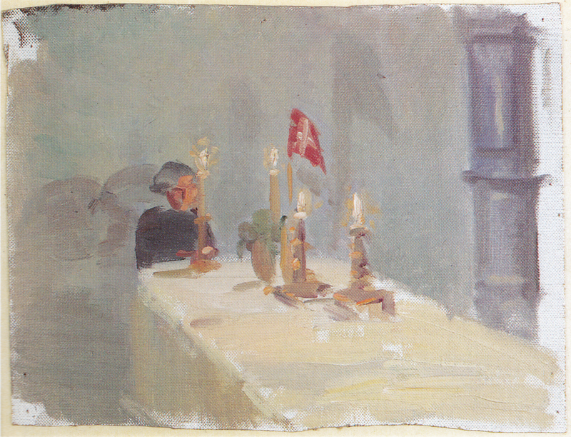 Doğum Günü. Bir kadın, mumlar ve bayrak ile bir masanın ucunda. - Anna Ancher