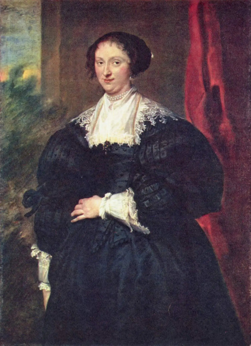 Kırmızı perde önünde siyah bir kadının portresi - Antoine van Dyck