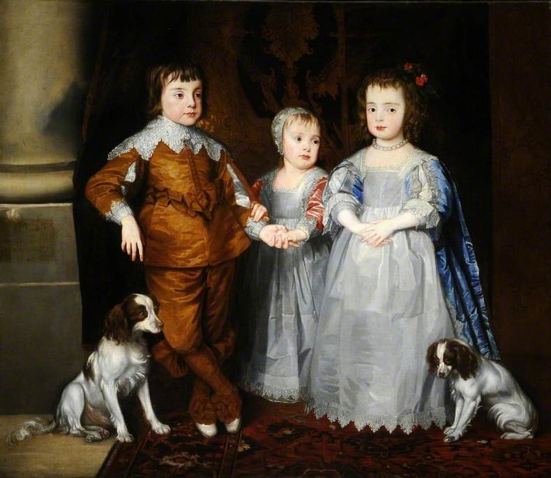 Les trois plus jeunes enfants de Charles Ier (Charles, Jacques et Marie) avec leurs chiens - Antoine van Dyck