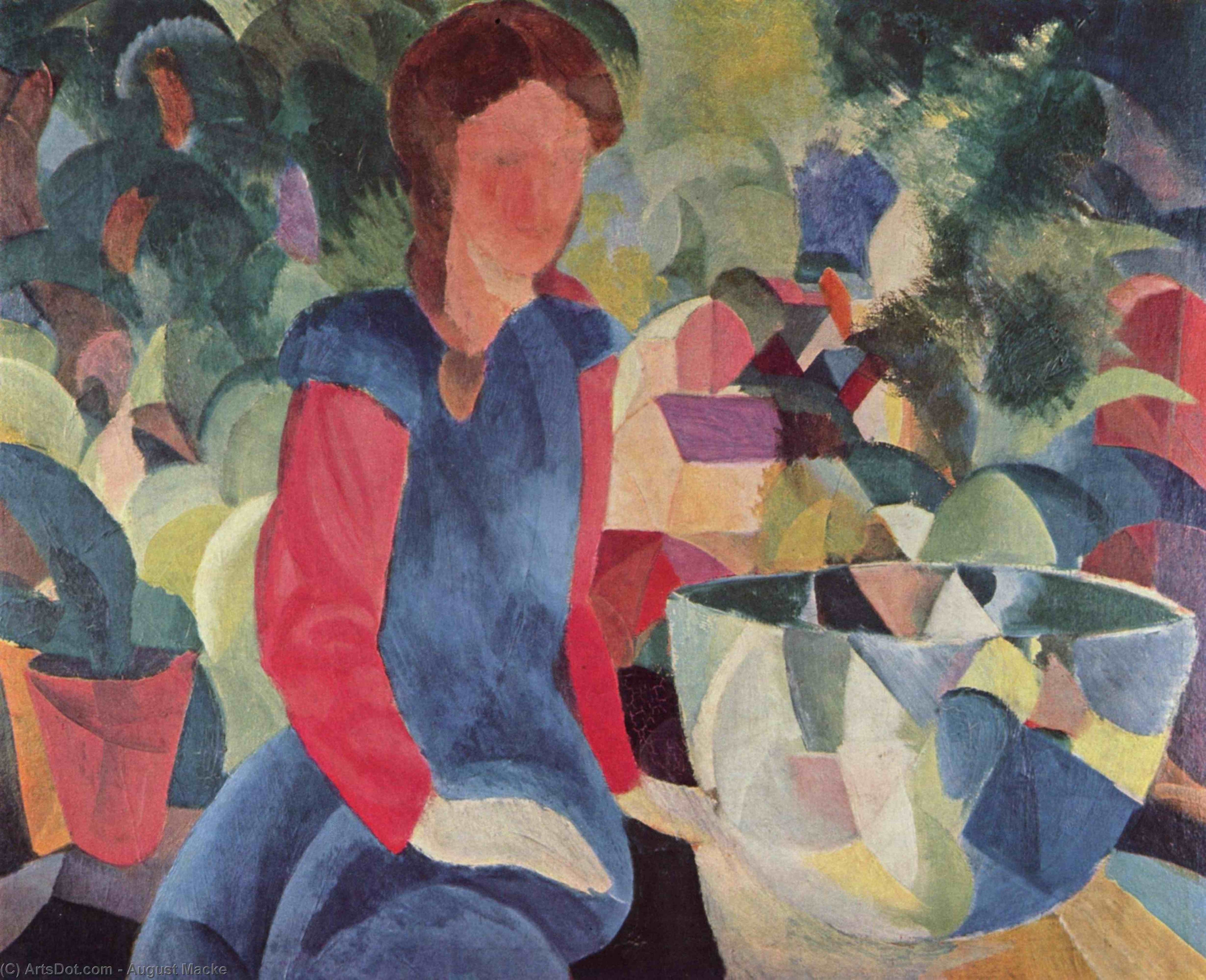 Reproduction du tableau « Jeune Fille avec des poissons dans un récipient de verre - August Macke » par Alpha Reproduction en peinture à l’huile