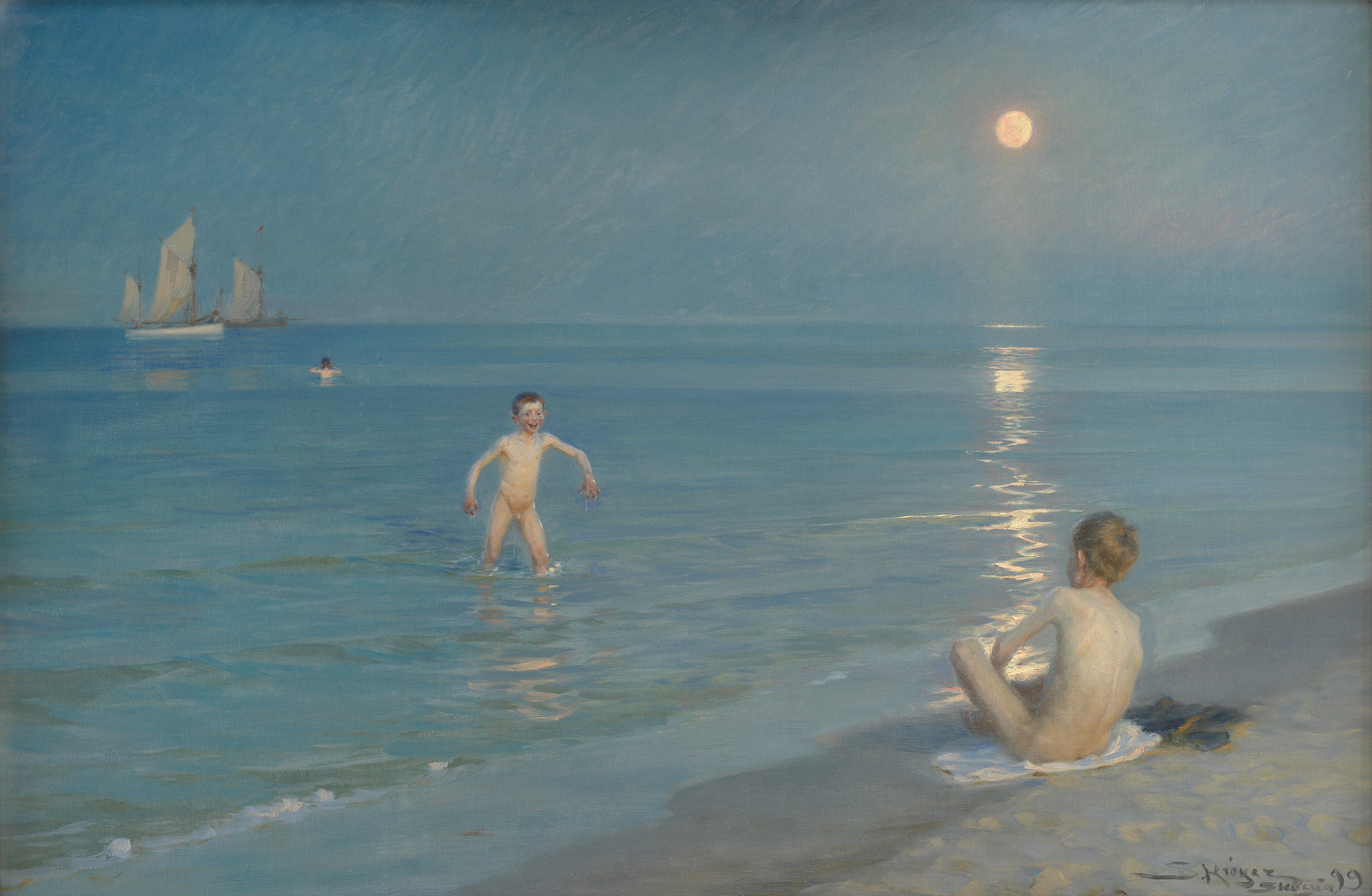Skagen'de Yüzme Eğlencesi. Yaz Akşamı - Peder Severin Krøyer