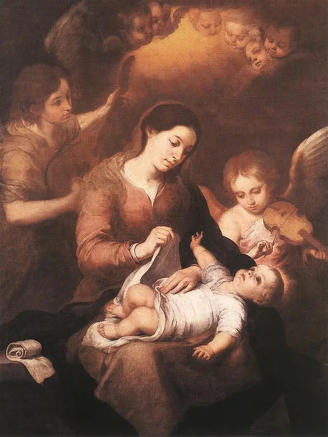 Marie ve Meleğin Müzik Çalan Meleği ile Çocuk - Bartolome Esteban Murillo