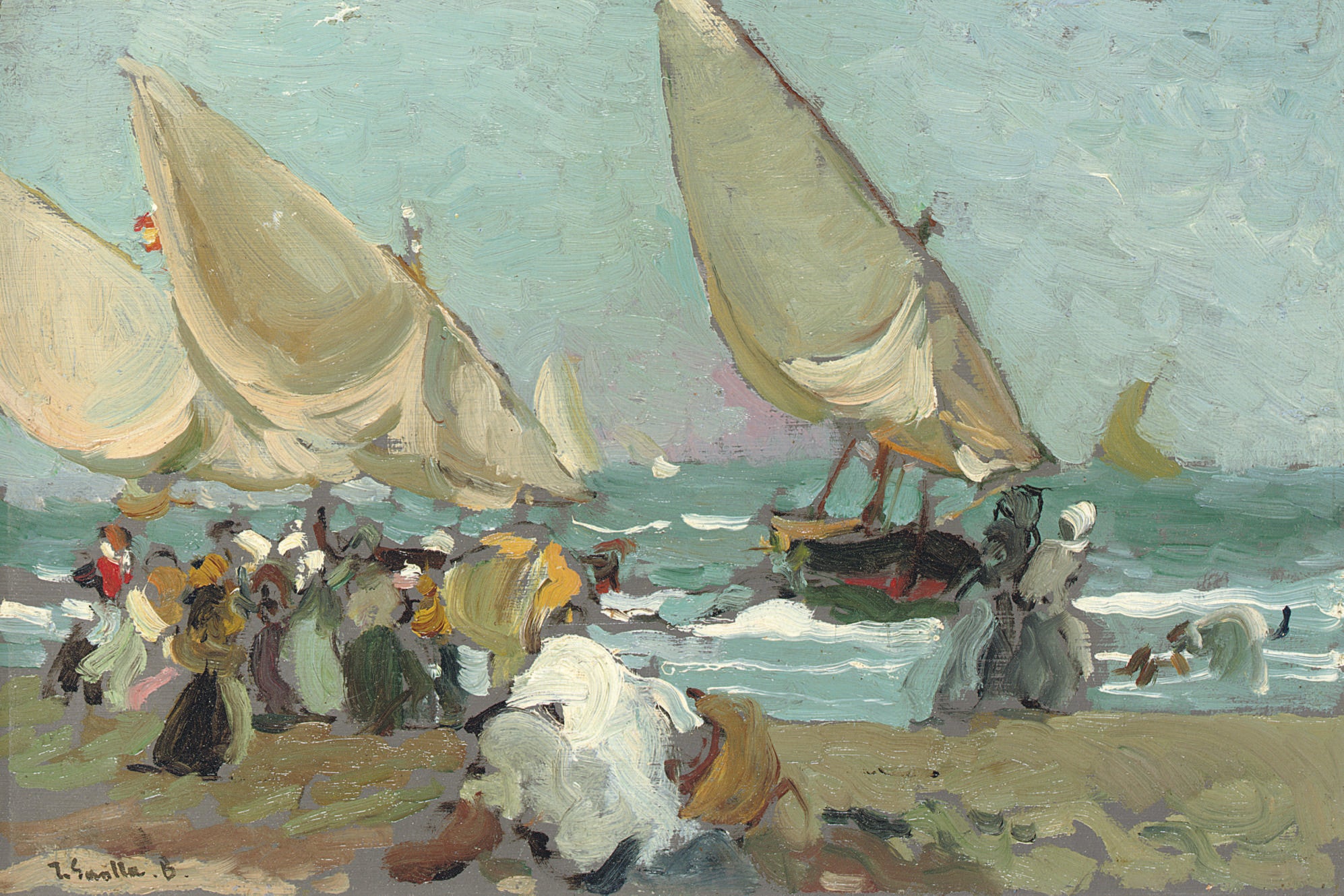 Reproduction du tableau « Bateaux sur la plage de Valence - Joaquín Sorolla » par Alpha Reproduction en peinture à l’huile