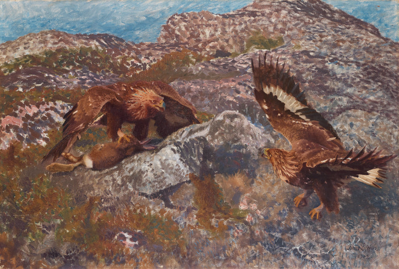 Des aigles royaux attaquent un lièvre - Bruno Liljefors