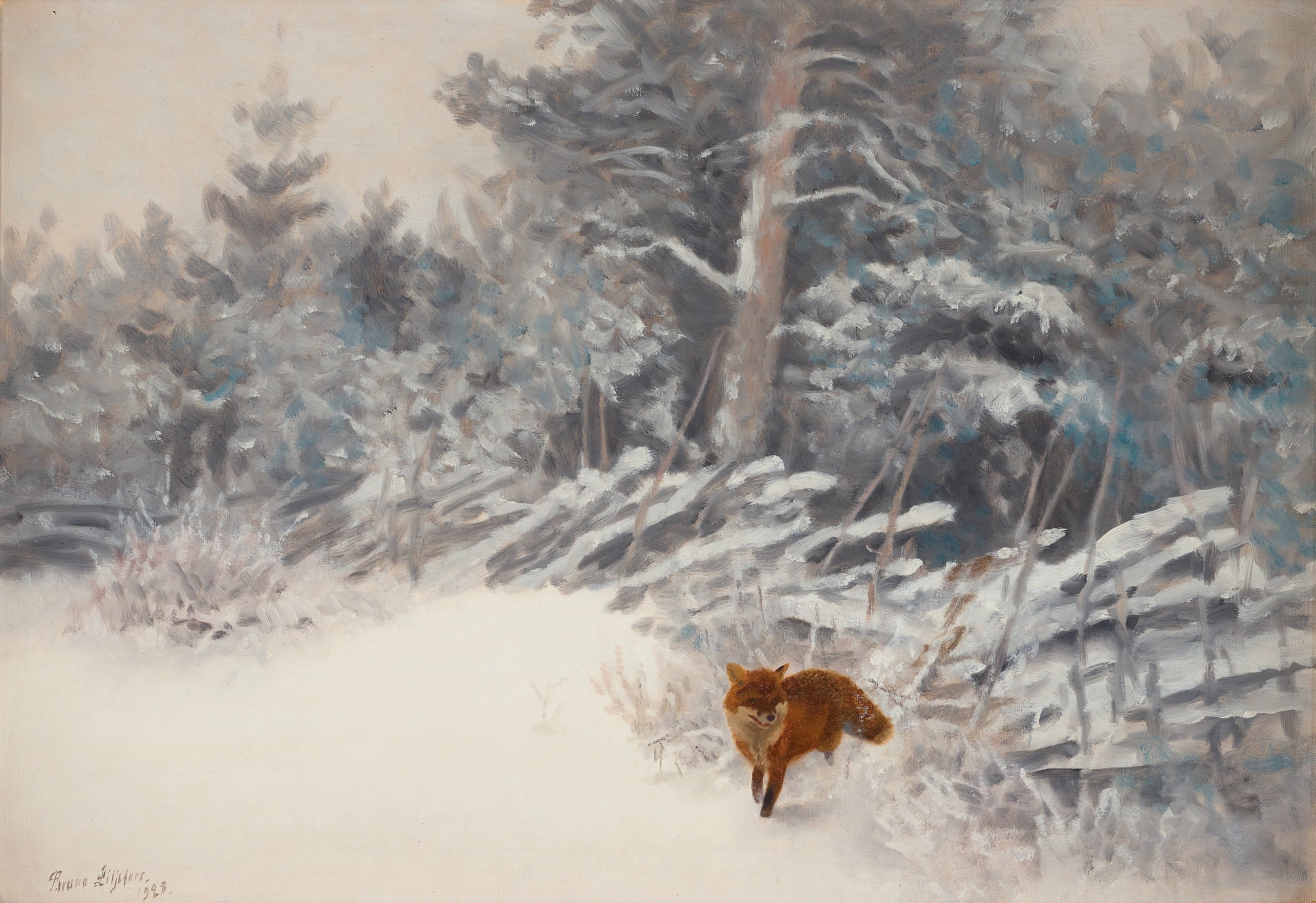 Paysage d'hiver avec renard - Bruno Liljefors