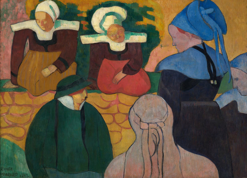 Breton kadınlar bir duvar önünde - Émile Bernard
