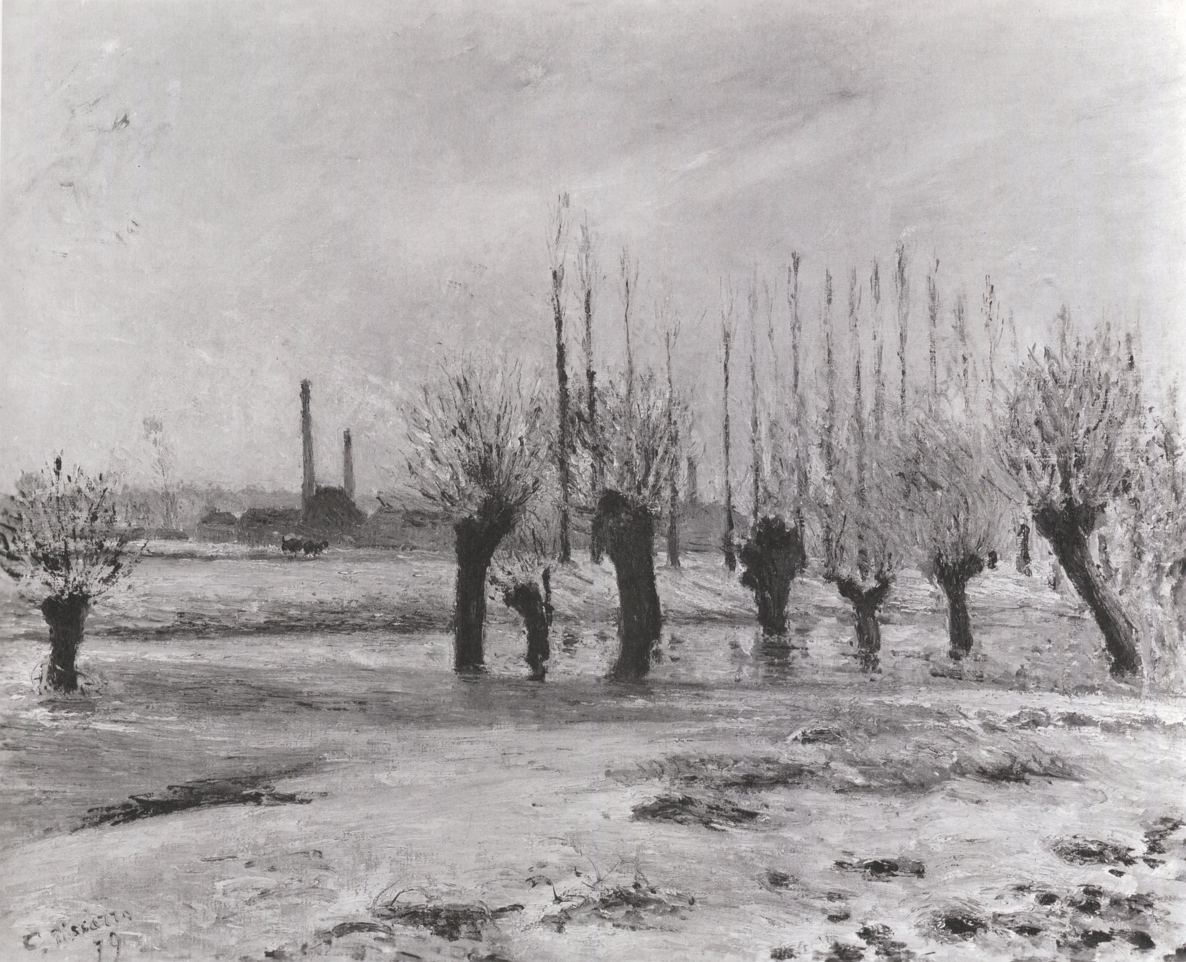 Reproduction du tableau « Bords de l'Oise à Pontoise, effet de neige - Camille Pissarro » par Alpha Reproduction en peinture à l’huile