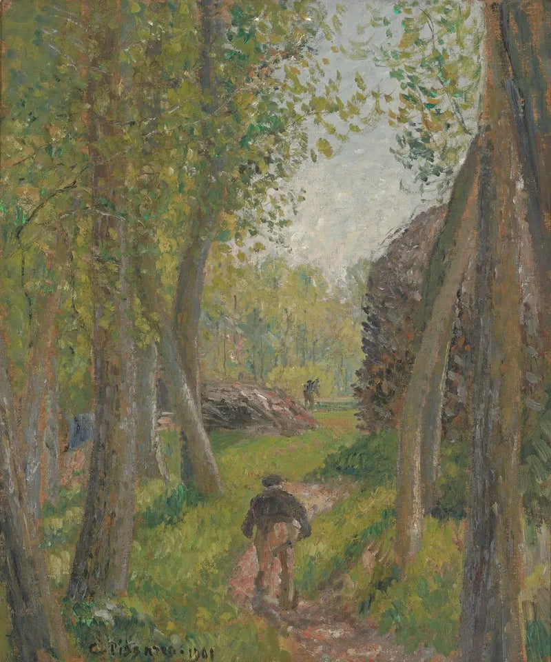 Sırtı dönük bir köylü, ormanlık alanda, Moret - Camille Pissarro